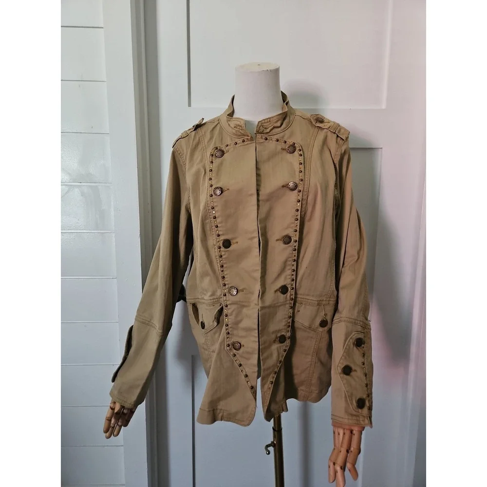 ZD Jacket Womens Plus Size 18 Khaki Tan Military Band Studded Utility Boho Chic